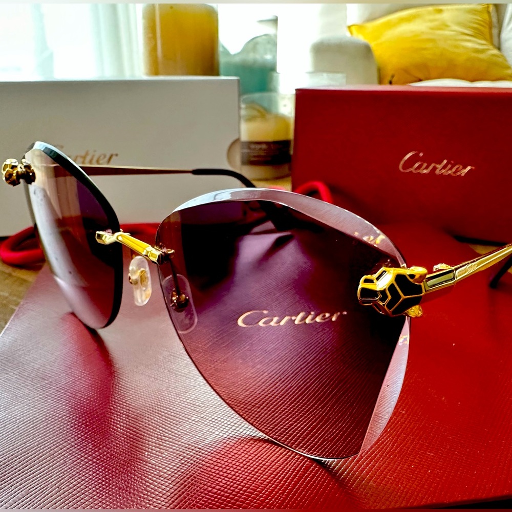 Authentic Panthère de Cartier Rimless Sunglasses.
